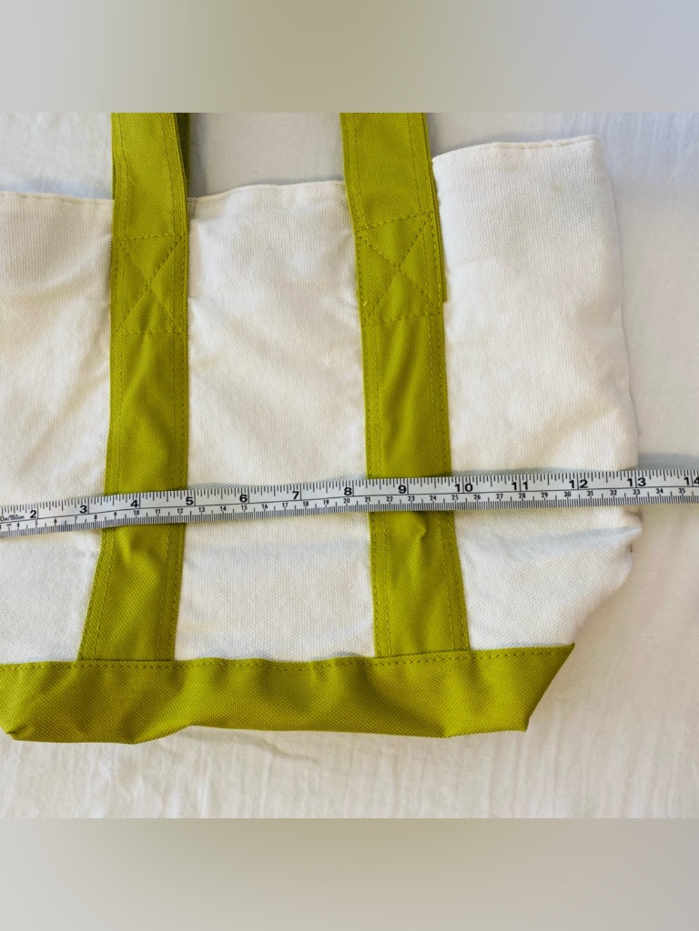 Fun Off-White and Lime Green Canvas Tote Bag with Peace, Heart, Wine Icons - Picture 8 of 8